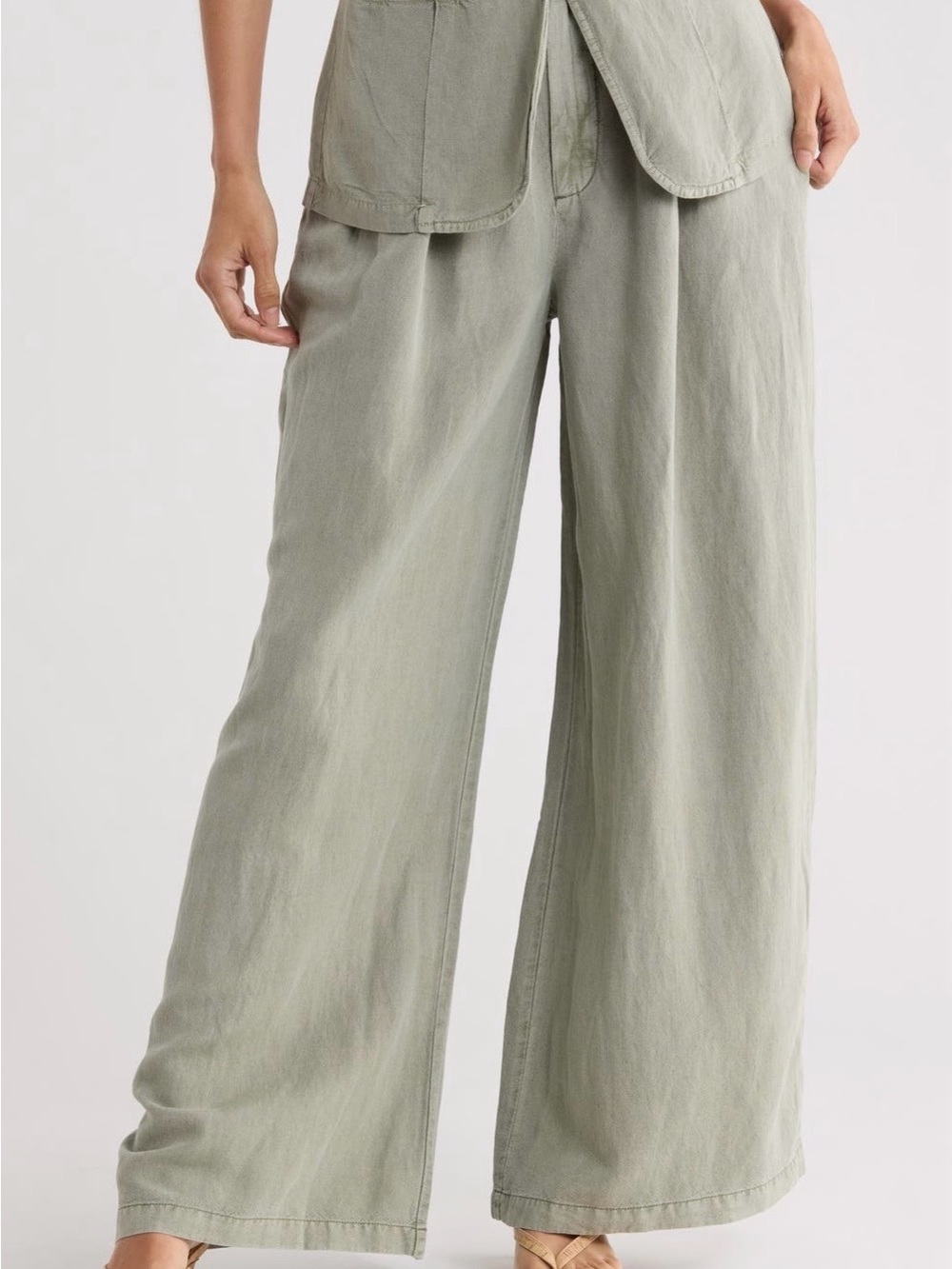 Young Fabulous & Broke Wide-Leg Trousers in Sage Green